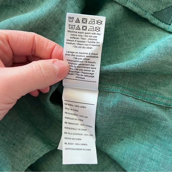 Mens untuckit Green linen wrinkle resistant button down shirt men’s size M - Picture 6 of 8
